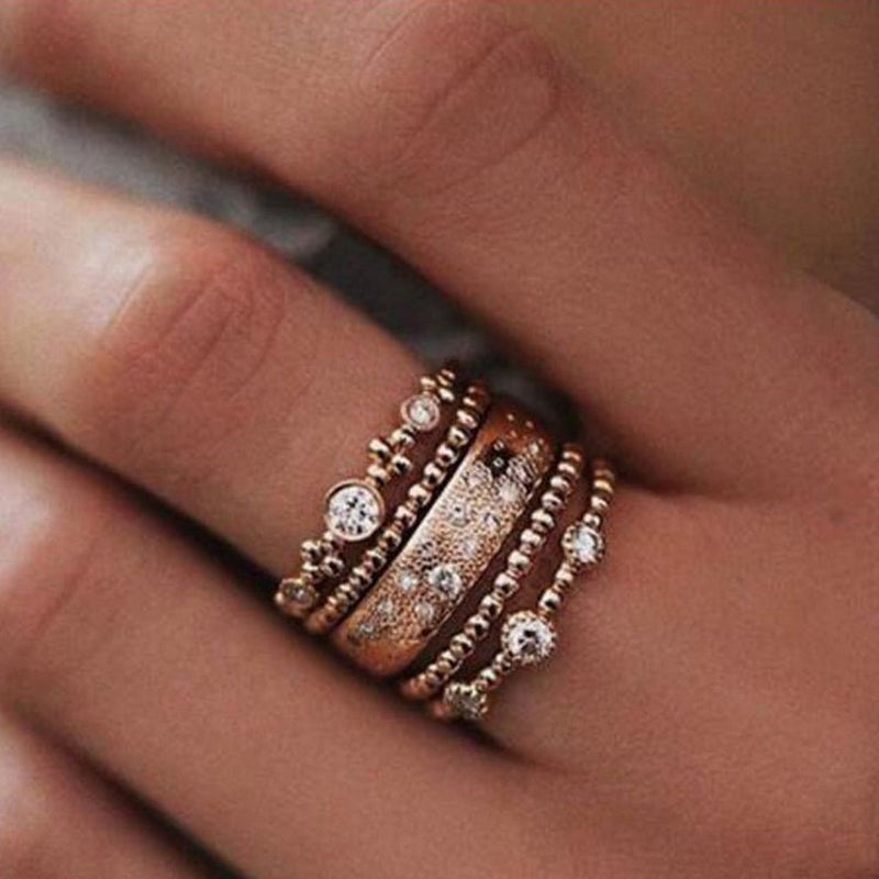 Rose Gold Stackable Five-piece Diamond Ring Women