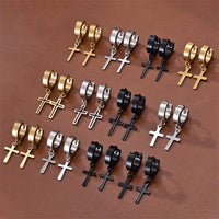Unisex Fashion Punk Trendy Stainless Steel Cross Shelf Earrings